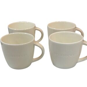 Starbucks White Embossed Demitasse Espresso Cups 2010 Set of 4 3oz Cafe Ware